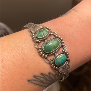 Vintage Sterling cuff- turquoise and green